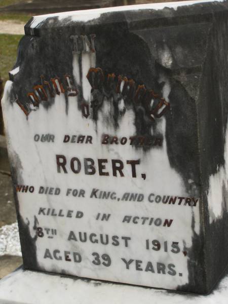 Maria,  | wife of J.W.C. HOWARD,  | died 7 Feb 1899 in 55th year;  | Alice Maud,  | daughter,  | drowned in Coomera River 6 Oct 1890 aged 22 years;  | John W.C. HOWARD,  | died 15 Feb 1908 aged 77 years;  | Robert,  | brother,  | killed in action 8 Aug 1915 aged 39 years;  | Upper Coomera cemetery, City of Gold Coast  | 