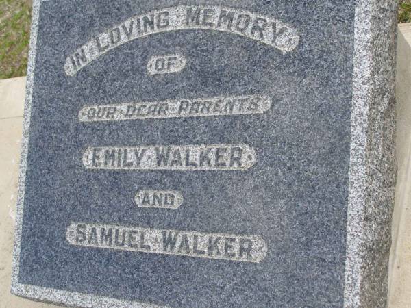 Emily WALKER;  | Samuel WALKER;  | parents;  | Upper Coomera cemetery, City of Gold Coast  | 