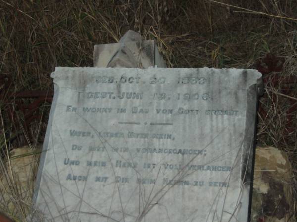 Friedrich Wilhelm SCHULTZ  | geb Oct 20 1839  | gest Juni 13 1906  | Vernor German Baptist Cemetery, Esk Shire  | 
