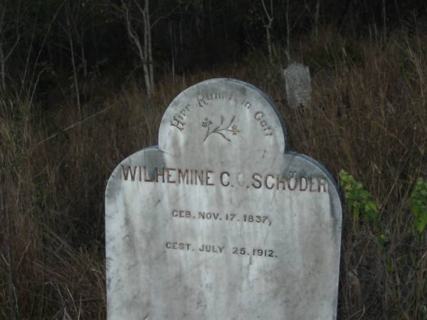 Wilhemine C C SCHODER  | geb Nov 17 1837  | gest July 25 1912  | Vernor German Baptist Cemetery, Esk Shire  | 