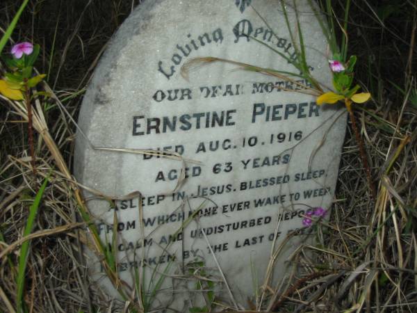 Ernstine PIEPER  | died Aug 10 1916 aged 63  | Vernor German Baptist Cemetery, Esk Shire  | 