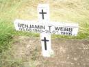 
Benjamin T. WEBB,
03-08-1910 - 25-07-1986;
Warra cemetery, Wambo Shire
