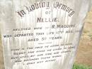 Nellie, wife of R. MAGUIRE, died 17 Aug 1918 aged 39 years; Warra cemetery, Wambo Shire 