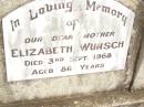 Elizabeth WUNSCH, mother, died 3 Sept 1968 aged 86 years; Warra cemetery, Wambo Shire 
