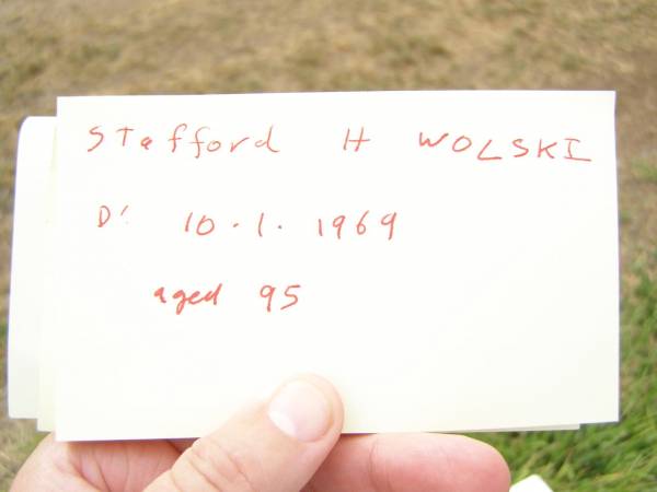 Stafford H. WOLSKI,  | died 10-1-1969 aged 95 years;  | Warra cemetery, Wambo Shire  | 