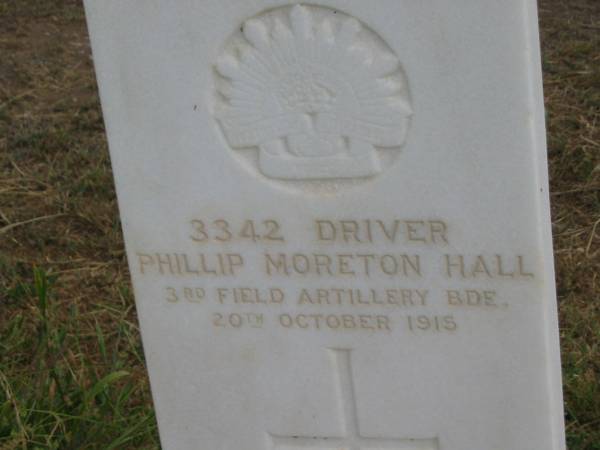 Phillip Moreton HALL,  | died 20 Oct 1915;  | Warra cemetery, Wambo Shire  | 