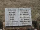 
Huban MCMAHON,
husband,
died 5 Feb 1939 aged 27 years;
Warra cemetery, Wambo Shire
