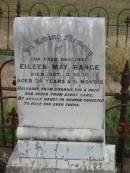 
Eileen May RANGE,
daughter,
died 3 Oct 1930 aged 34 years 5 months;
Margaret,
wife of Robert RANGE,
died 19 Sept 1935 aged 70 years;
Warra cemetery, Wambo Shire
