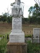 
Thomas Edward BEST,
son of R. & C. BEST,
husband of Catherine BEST,
died 15 Nov 1911 aged 26 years;
Benjamin Joseph,
son of Catherine & Richard BEST,
died 22 Jan 1907 aged 24 years;
Warra cemetery, Wambo Shire
