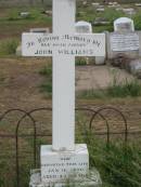 
John WILLIAMS,
father,
died 16 Jan 1906 aged 43 years;
Warra cemetery, Wambo Shire
