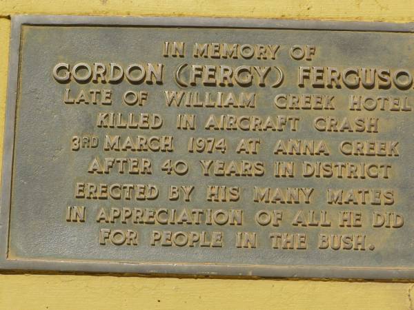 Gordon (Fergy) FERGUSON,  | William Creek,  | South Australia  | 