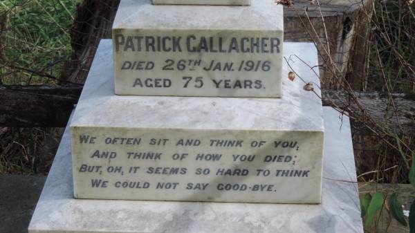 Patrick GALLAGHER  | d: 26 Jan 1916 aged 75  |   | Willsons Downfall cemetery,Tenterfield, NSW  |   | 