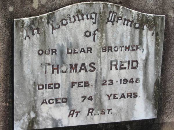 Thomas REID  | 23 Feb 1948, aged 74  | Wivenhoe Pocket General Cemetery  |   | 