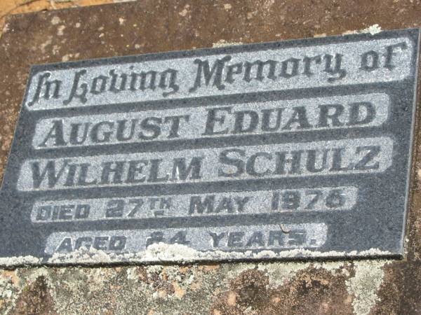 August Eduard Wilhelm SCHULZ  | 27 May 1978, aged 84  | Wivenhoe Pocket General Cemetery  |   | 