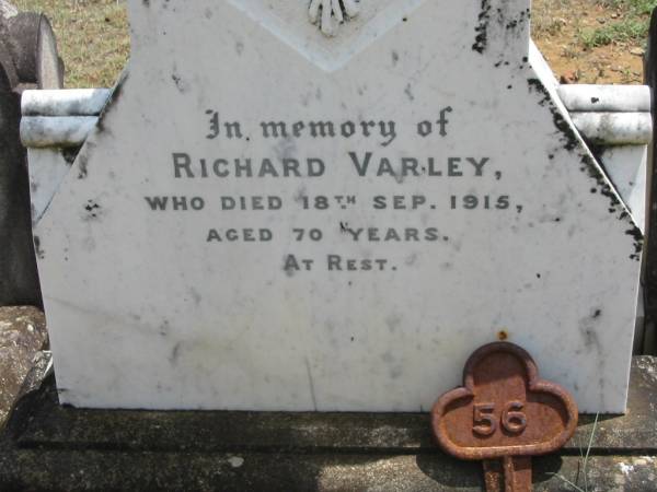 Richard VARLEY  | d: 18 Sep 1915, aged 70  | Wivenhoe Pocket General Cemetery  |   | 