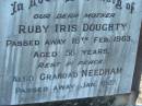 
Ruby Iris DOUGHTY
16 Feb 1963, aged 58
(grandad) NEEDHAM
Jan 1927
Wonglepong cemetery, Beaudesert
