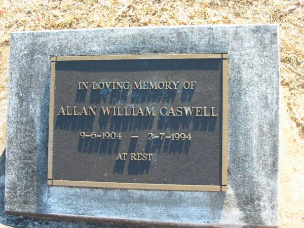 Allan William CASWELL  | b: 9 Jun 1904, d: 2 Jul 1994  | Wonglepong cemetery, Beaudesert  | 