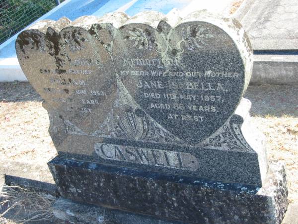 Jane Isabella CASWELL  | 11 May 1957, aged 86  | William CASWELL  | 13 Jun 1963, aged 87  | Wonglepong cemetery, Beaudesert  | 