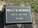 
Milly E. MAROSKE,
died 1 July 1944;
Woodford Cemetery, Caboolture
