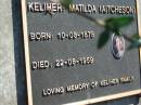 
KELIHER, Matilda (AITCHESON),
born 10-08-1878 died 22-08-1959;
Woodford Cemetery, Caboolture
