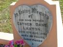 
Esther Dane LAXTON, mother,
died 12 Aug 1952 aged 58 years;
Woodford Cemetery, Caboolture
