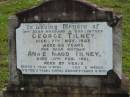 
George TILNEY, husband father,
died 7 Nov 1948 aged 86 years;
Annie Maud TILNEY, mother,
died 20 Feb 1961 aged 87 years;
Bertie, 1 year 11 months;
Lily, 5 weeks;
Victor, 3 years 5 months;
Archie, 3 years 9 months;
Woodford Cemetery, Caboolture
