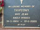 
May Jean TRIPCONI,
18-5-1904 - 17-6-2000;
Woodford Cemetery, Caboolture
