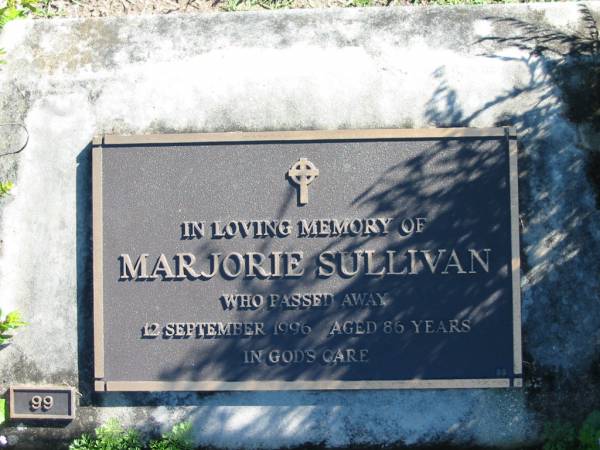 Marjorie SULLIVAN,  | died 12 Sept 1996 aged 86 years;  | Woodford Cemetery, Caboolture  | 