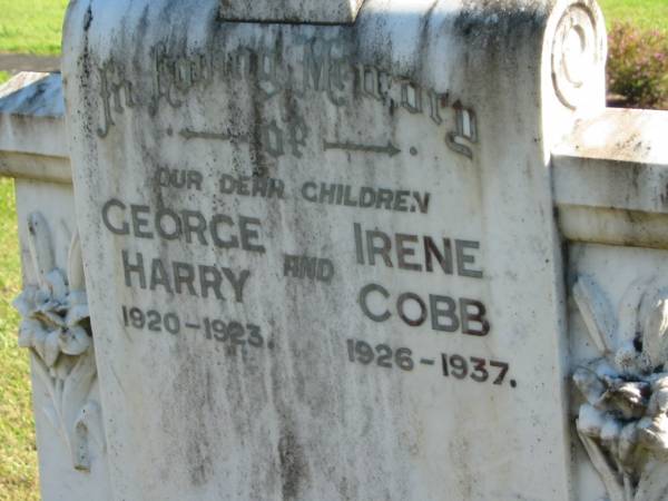 children;  | George Harry, 1920 - 1923;  | Irene COBB, 1926 - 1937;  | Woodford Cemetery, Caboolture  | 