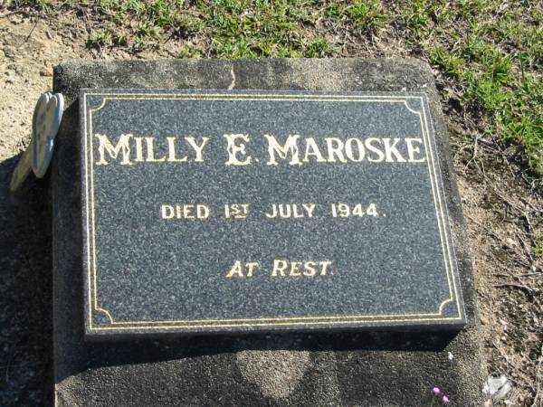 Milly E. MAROSKE,  | died 1 July 1944;  | Woodford Cemetery, Caboolture  | 