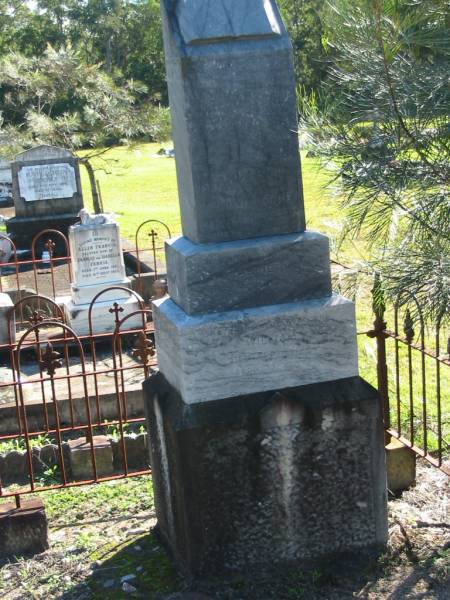 Enoch HORNE,  | died 27 Sept 1904 aged 69 years;  | Harriet, wife,  | died 29 June 1886 aged 49 years;  | William, son,  | died 8 Feb 1907 aged 35 years;  | Woodford Cemetery, Caboolture  | 