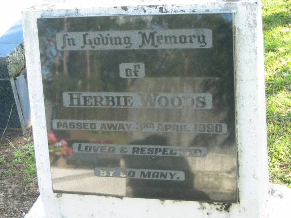 Herbie WOODS,  | died 3 April 1990;  | Woodford Cemetery, Caboolture  | 