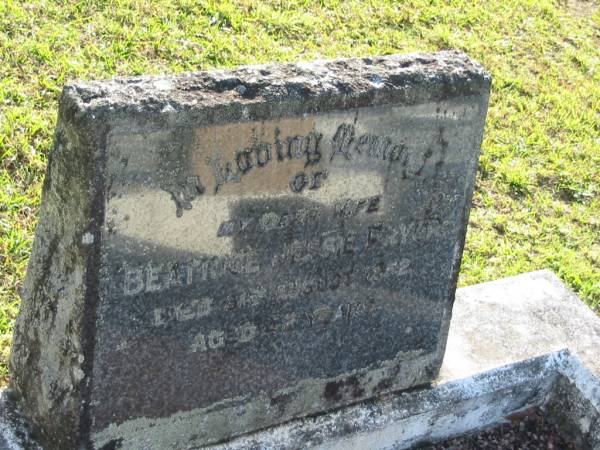 Beatrice Jessie PRYOR, wife,  | died 3 August 1952 aged 42 years;  | Woodford Cemetery, Caboolture  | 