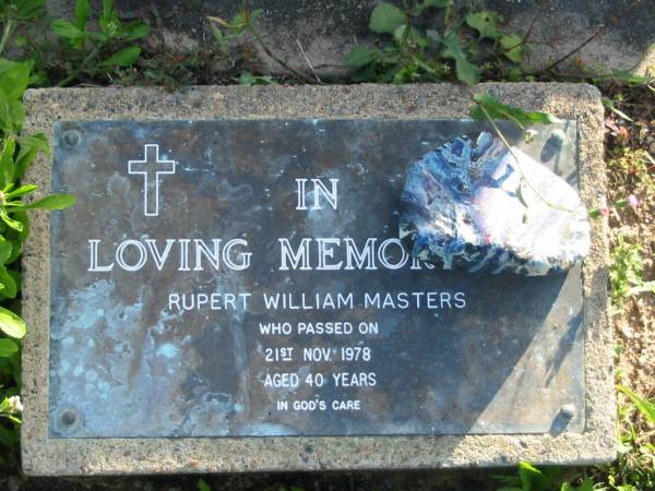 Rupert William MASTERS,  | died 21 Nov 1978 aged 40 years;  | Woodford Cemetery, Caboolture  | 