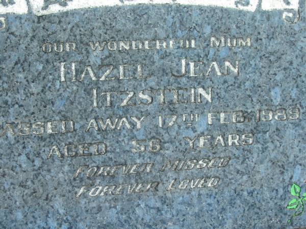 Hazel Jean ITZSTEIN, mum,  | died 17 Feb 1989 aged 56 years;  | Woodford Cemetery, Caboolture  | 