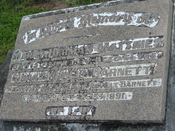 Harry Herman MATTHIES,  | died 15 April 1974 aged 61 years;  | Joan Isobel BARNETT,  | wife of Philip Neville BARNETT,  | 15-10-1929 - 2-5-1991;  | Woodford Cemetery, Caboolture  | 