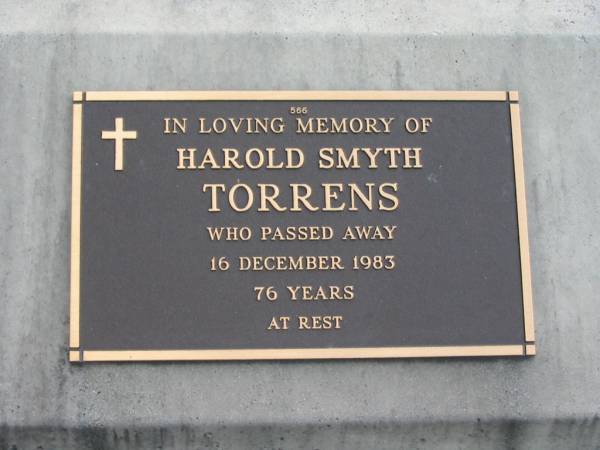 Harold Smyth TORRENS,  | died 16 Dec 1983 aged 76 years;  | Woodford Cemetery, Caboolture  | 