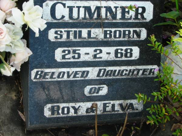 CUMNER, daughter of Roy & Elva,  | stillborn 25-2-68;  | Woodford Cemetery, Caboolture  | 