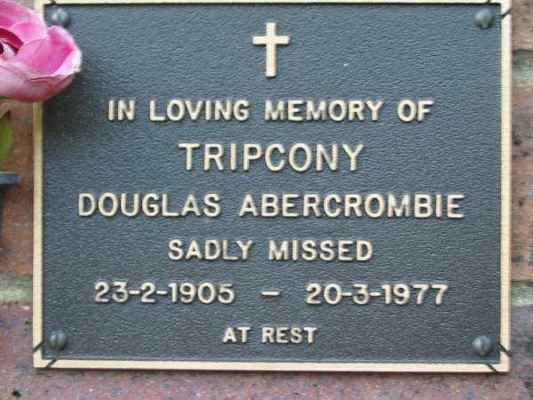 Douglas Abercrombie TRIPCONY,  | 23-2-1905 - 20-3-1977;  | Woodford Cemetery, Caboolture  | 
