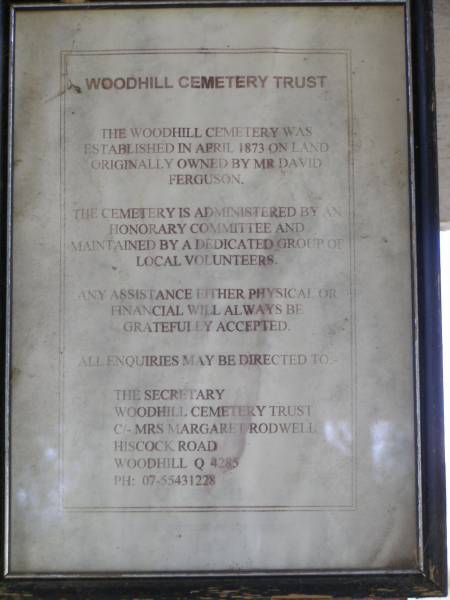 <a href= WoodhillCemeteryTrust.html >Woodhill Cemetery Trust</a>  | Woodhill cemetery (Veresdale), Beaudesert shire  |   | 