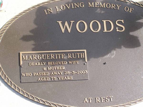 Marguerite Ruth WOODS  | d: 28 Mar 2003, aged 75  | Woodhill cemetery (Veresdale), Beaudesert shire  |   | 