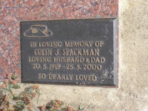 Colin J SPACKMAN  | b: 20 May 1919, d: 25 Mar 2000  | Woodhill cemetery (Veresdale), Beaudesert shire  |   | 