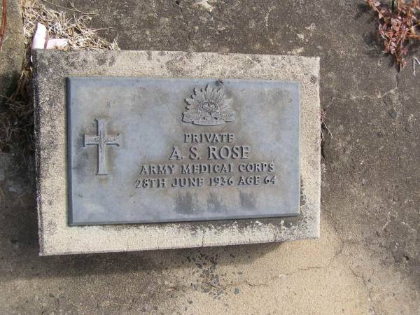 A.S. ROSE  | 28 Jun 1936, aged 64  | Woodhill cemetery (Veresdale), Beaudesert shire  |   | 