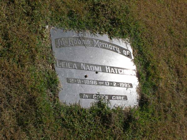 Leila Naomi Hatchman  | b: 2 Nov 1896, d: 17 Feb 1995  | Woodhill cemetery (Veresdale), Beaudesert shire  |   | 