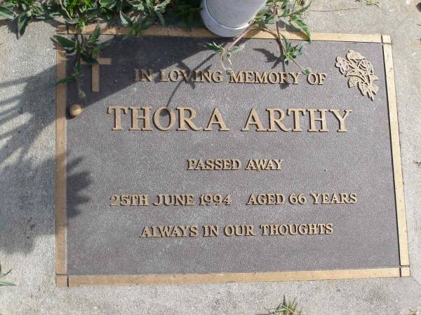 Thora Arthy  | 25 Jun 1994, aged 66  | Woodhill cemetery (Veresdale), Beaudesert shire  |   | 
