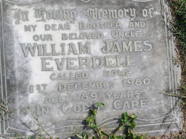 William James Everdell  | 1 Dec 1980, aged 89  | Woodhill cemetery (Veresdale), Beaudesert shire  |   | 