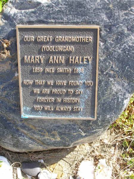 (Yoolungan)  | Mary Ann Haley  | b: 1859 (nee Smith) d: 1898  | Woodhill cemetery (Veresdale), Beaudesert shire  |   | 