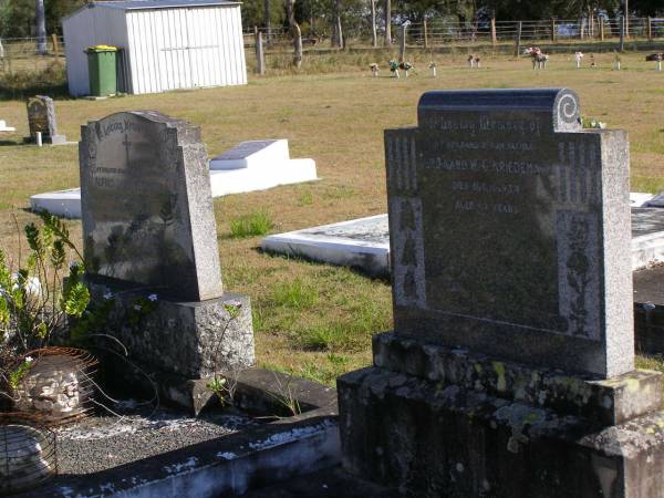 Ferdinand W G Kriedemann  | 11 Aug 1934, aged 67  | Woodhill cemetery (Veresdale), Beaudesert shire  |   | 