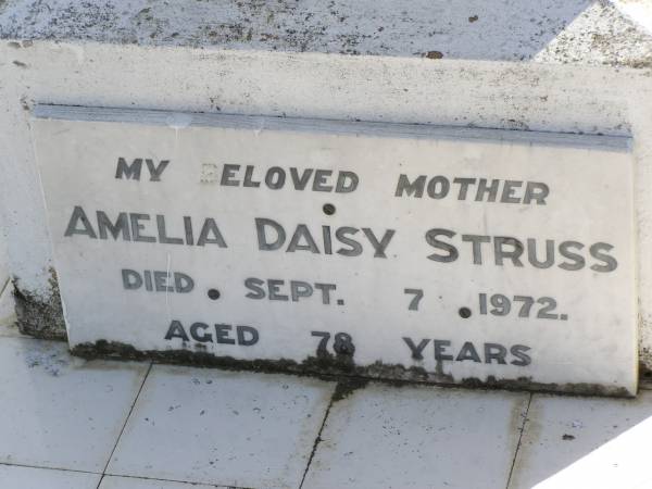 Betty Struss  | d: 21 Jun 1921, aged 5  | Amelia Daisy Struss  | d: 7 Sep 1972, aged 78  | Woodhill cemetery (Veresdale), Beaudesert shire  |   | 