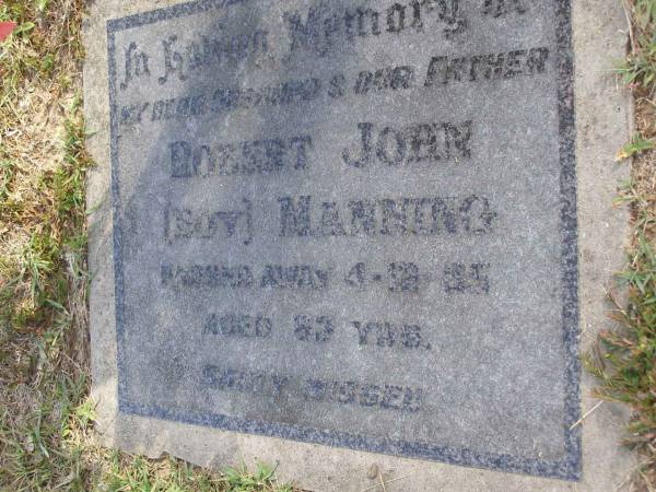 Robert John (boy) Manning  | 4 Dec 85, aged 82  | Woodhill cemetery (Veresdale), Beaudesert shire  |   | 